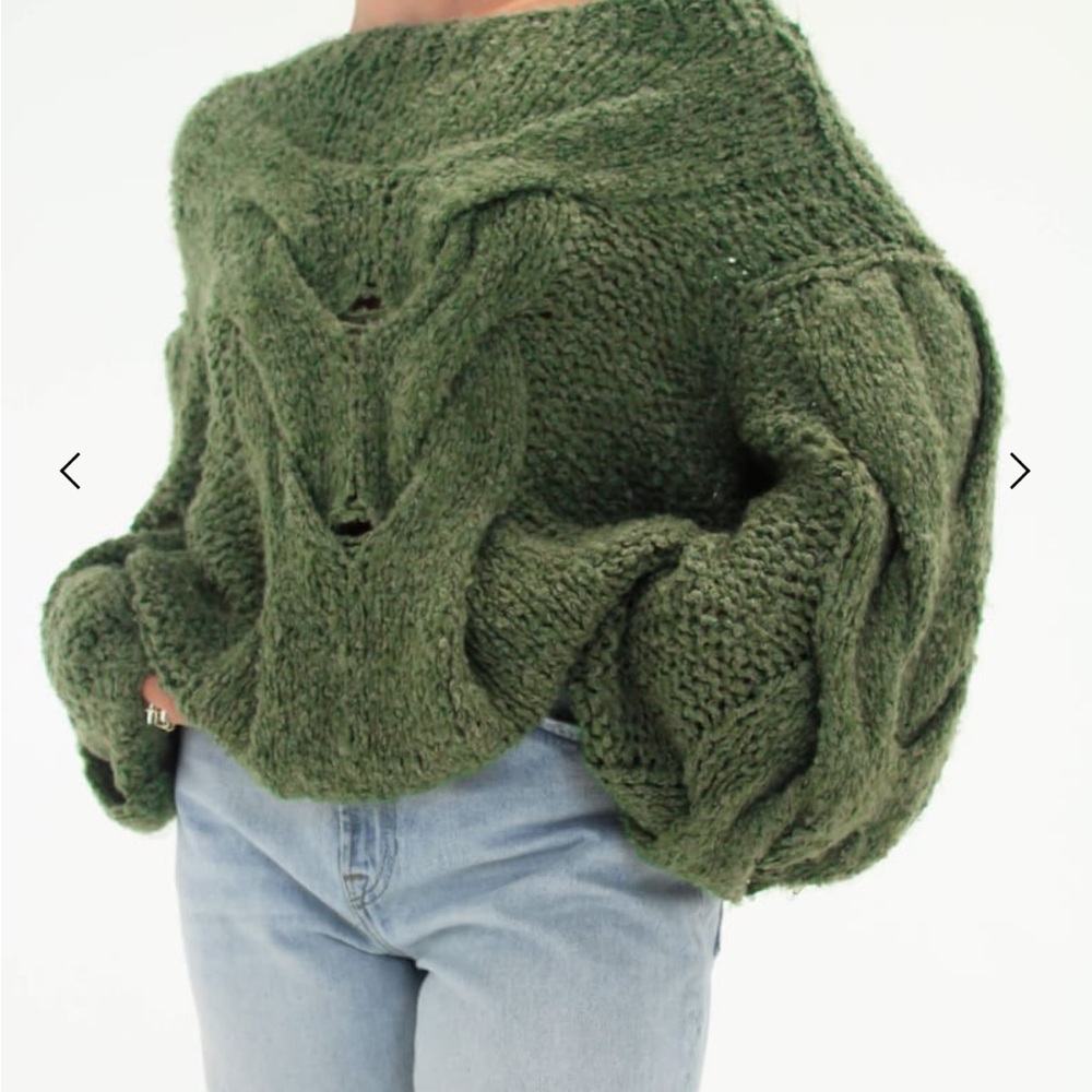 Forest Green Off-the-Shoulder Oversized Sweater